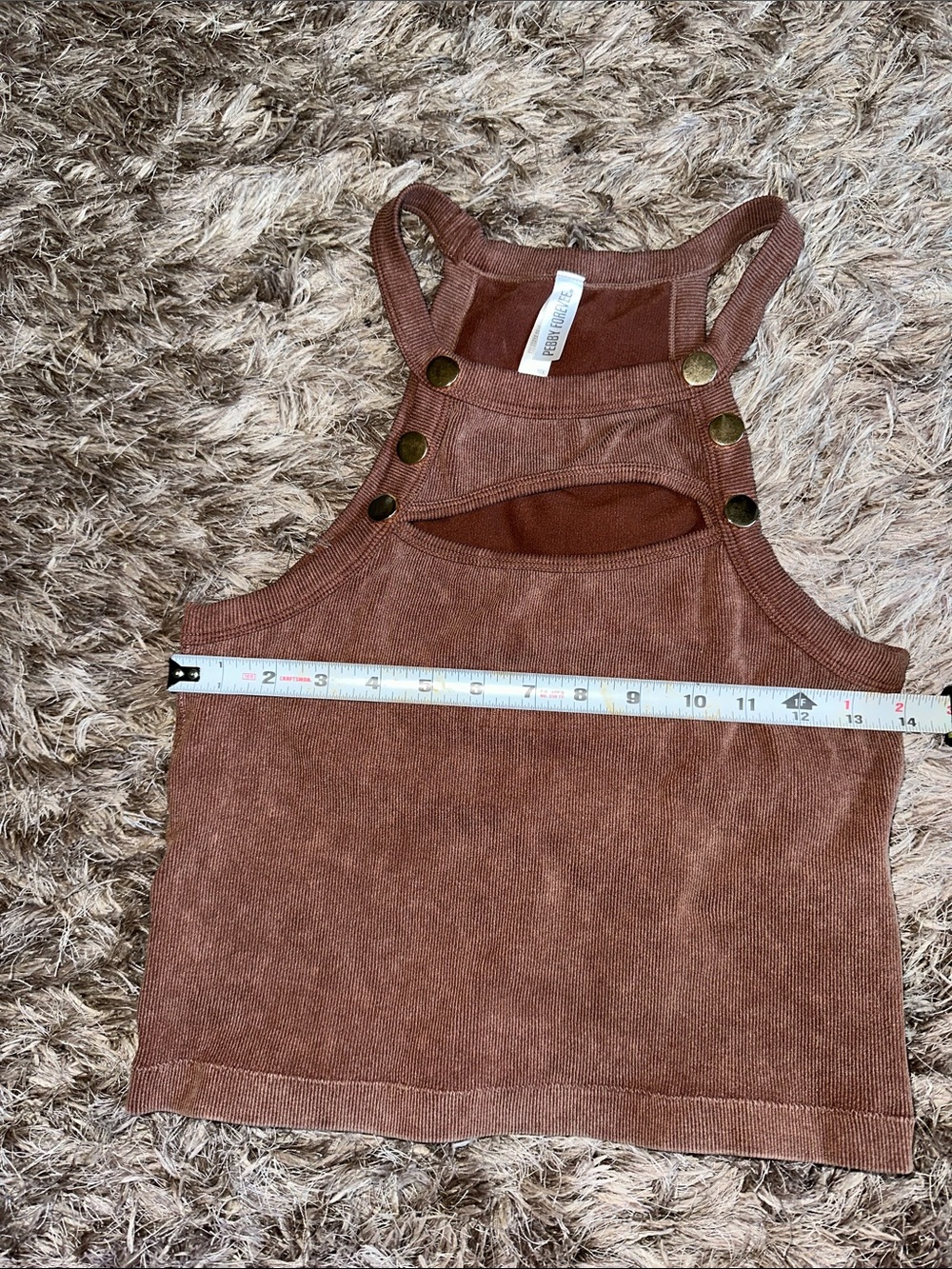 Pebby Forevee Women’s 1/2X Studded Super Stretchy Brown Ribbed Cutout Tank Top - Picture 2 of 8
